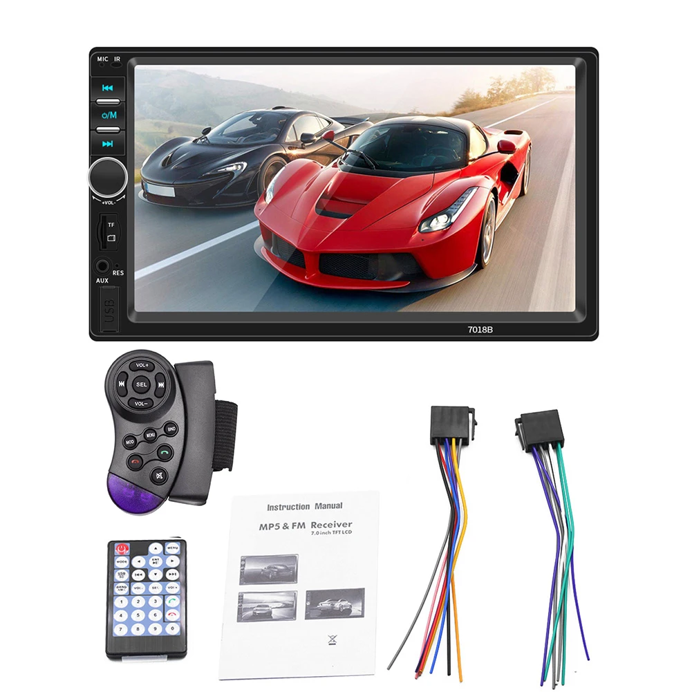 Автомобильный MP5-плеер с 7-дюймовым дисплеем FM-радио Bluetooth Android IOS Mirror Link камерой