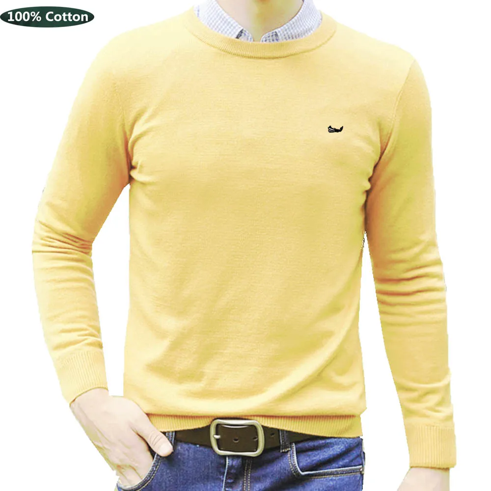 

Men's Spring /Autumn Long-Sleeved Pullover 100% Cotton Sweater Coat O-Neck Embroidered Fish Logo Fitted Casual Sweater Shirt Top