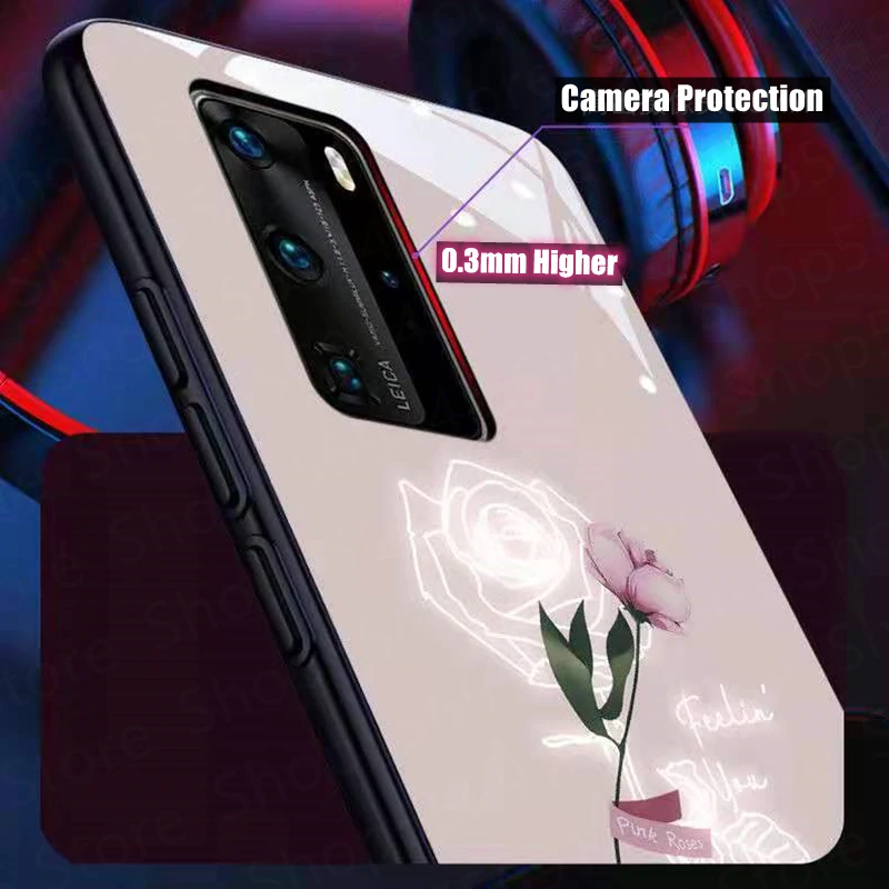 Стеклянный чехол со скрытой 3D розой и цветами для Huawei P20 P30 P40 Mate 20 30 40 Pro Plus
