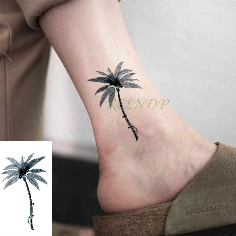 Фото Водостойкая Временная тату-наклейка кокосовое дерево растение маленький размер