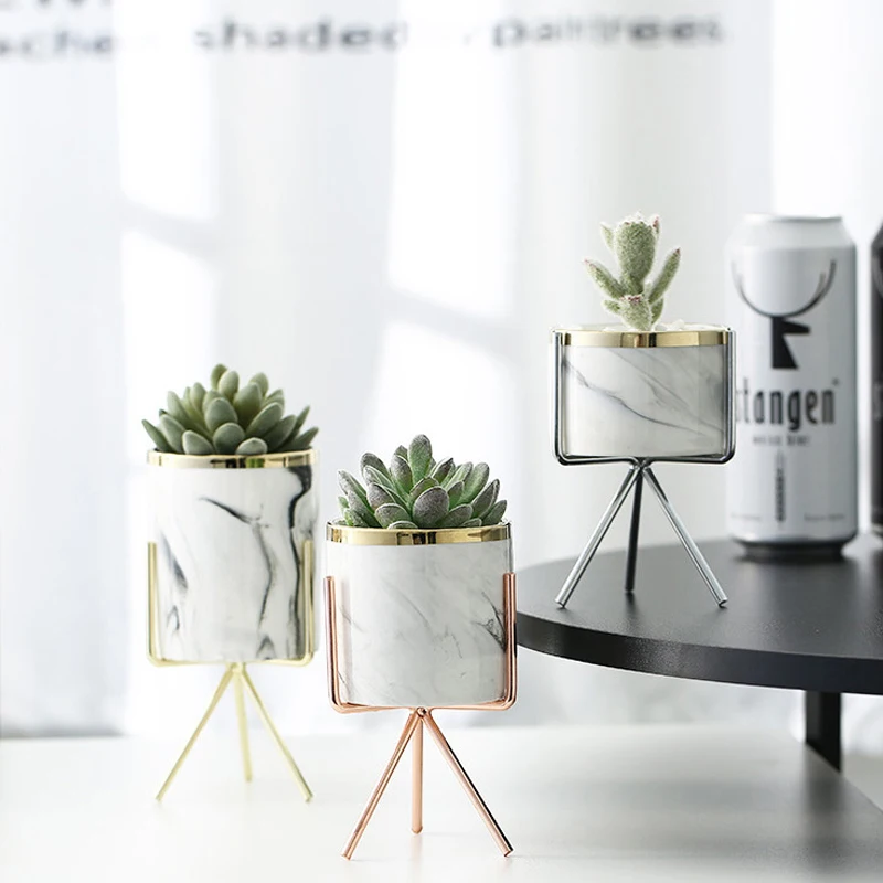 Скандинавская керамическая железная ваза с мраморным узором розовое золото