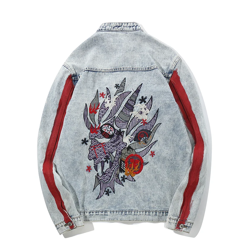 

Chinese Dragon Embroidery Denim Jackets Harajuku Vintage Distressed Jeans Jackets Men Hip Hop Streetwear Jacket Outwear