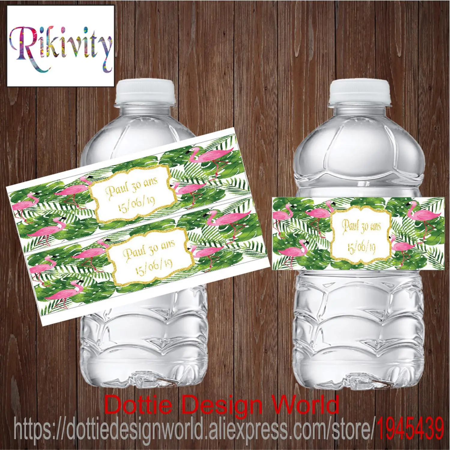 Фламинго тропический лист девичник бутылка для воды винное пиво этикетка