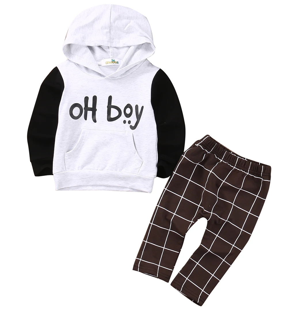 

2pcs Toddler Kids Baby Boy Casual Pants Plaid Clothing Boys Outfits Clothes Set OH Boy Hoodies Tops
