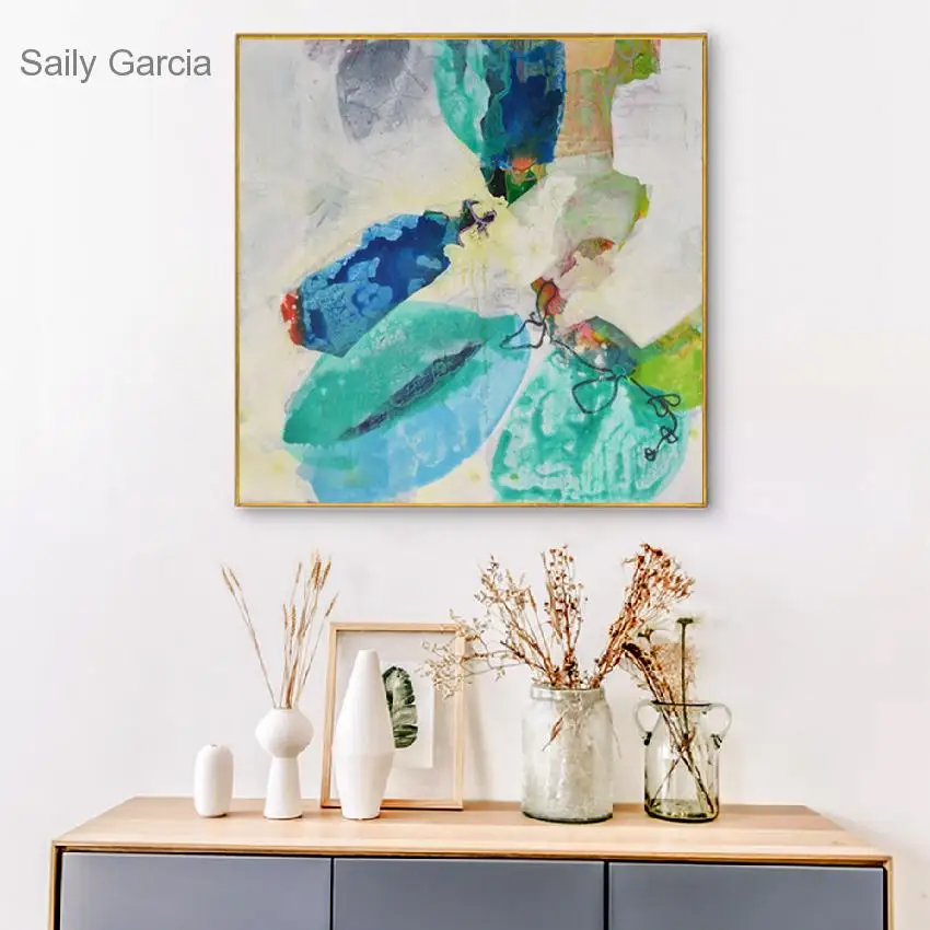 

Blue Green Colorful Watercolor Posters Canvas Painting Hanging Wall Art Artwork House Decor as Unique Gift