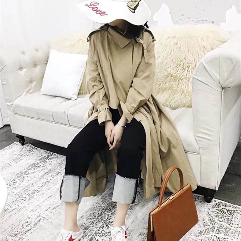 

Coat Women Solid Women's Windbreaker Patchwork Women's Autumn Coat Pockets Sashes Casual Women's Winter Coats 2021 Korean Style