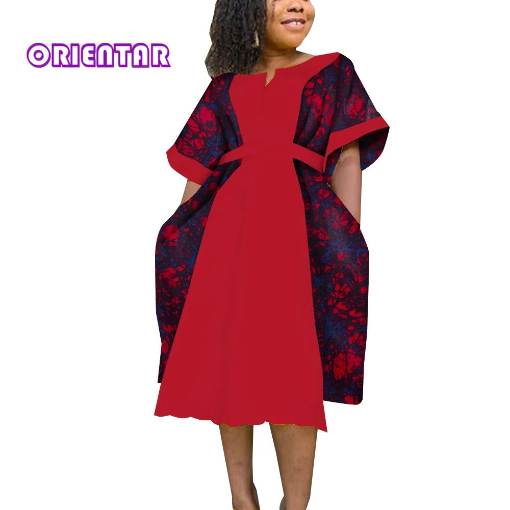 

Fashion Patchwork African Style Women Dresses Ankara Print Dashiki Lady Dress with Belt Loose Plus Size African Clothing WY9128