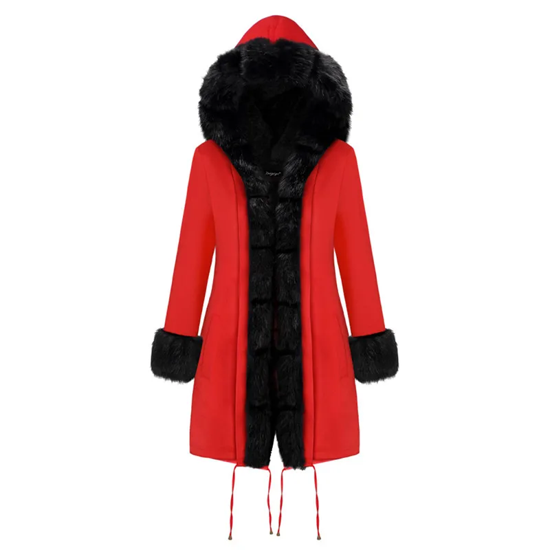 

Women Plus Size Winter Jacket Coat Hooded Overcoat Cotton Coat Women Faux Fur Warm Parka Women's Thick Furs Military Long Coat
