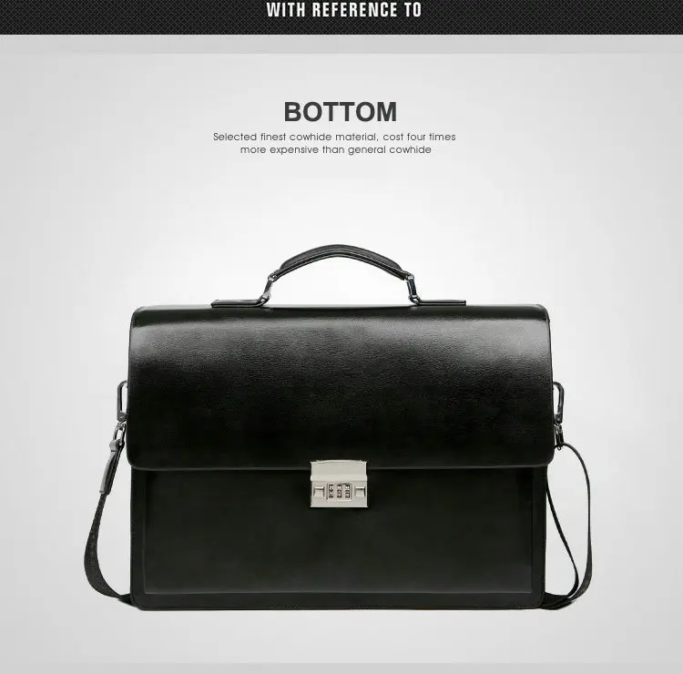 Business Men's Bag Large Capacity Cowhide Leather briefcase Horizon Password Lock Shoulder Messenger Bag