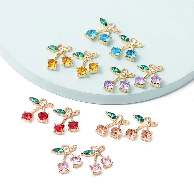 

Julie Wang 8PCS Rhinestone Cherry Charms Alloy Fruit Mixed Colors Pendant Bracelet Earring Jewelry Making Accessory