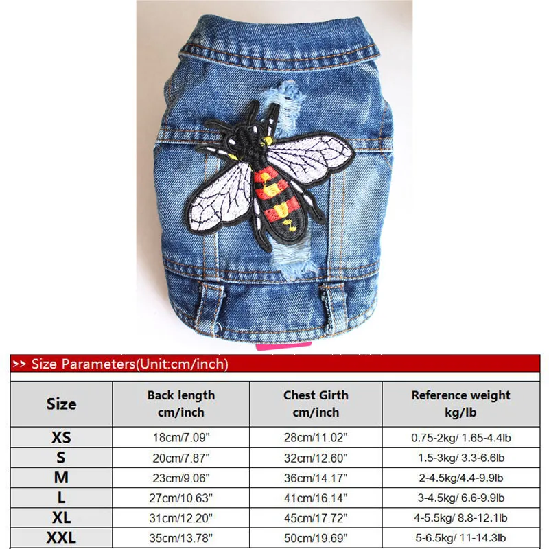 bee fly design Джинсовая куртка с капюшоном для французского бульдога, одежда для маленьких собак, джинсы для чихуахуа, пальто, жилет для мопса, кота, костюм для домашних животных 22 - Цвет: bee fly design