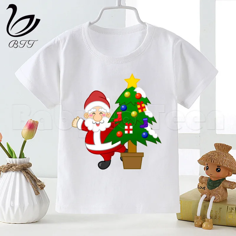 

Boys Girls Santa Merry Christmas Cartoon T-shirt Kids Christmas Tree Funny Tops Children Short Sleeve T Shirt Baby Clothes