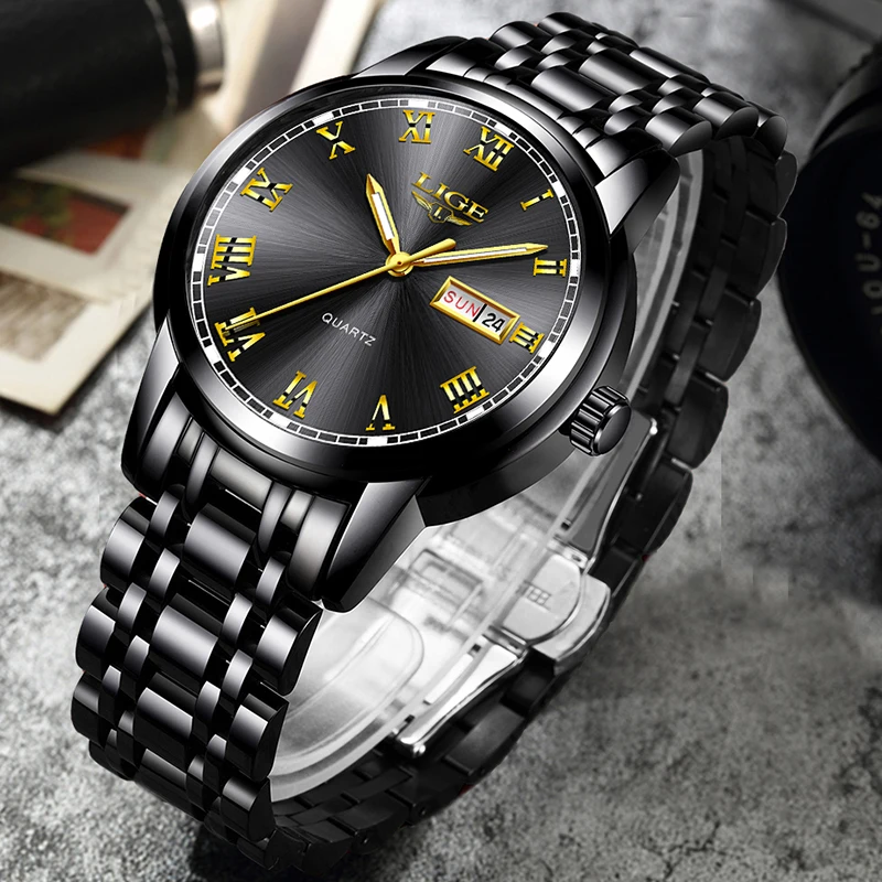Часы наручные LIGE мужские деловые модные брендовые роскошные простые