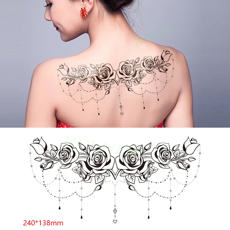 

Водостойкая Временная тату-наклейка, цветок, роза, ожерелье, элемент на спине, тату для груди, флэш-тату, искусственная татуировка для женщин