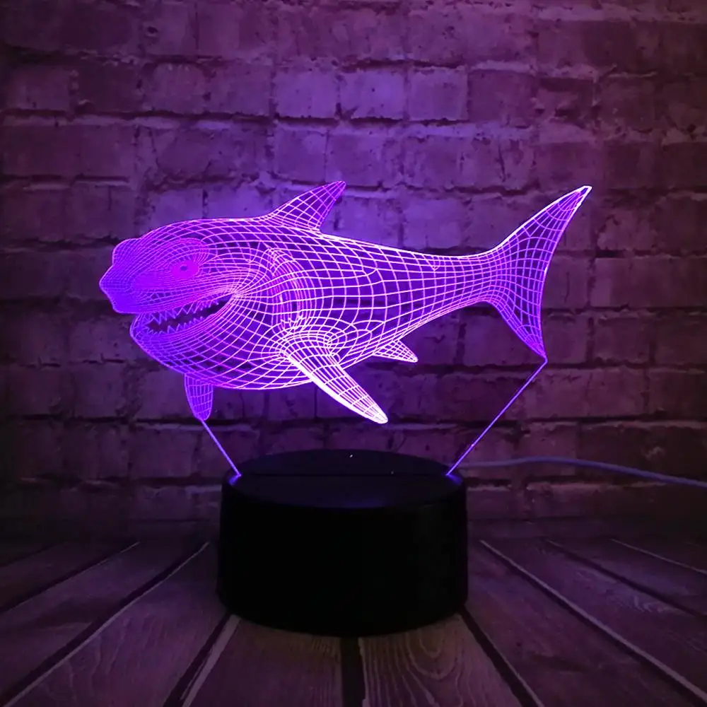 3D игрушка животное мультфильм жестокая акула USB светодиодный светильник Иллюзия