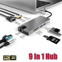 9 in 1 usb c hub adapter with 4k hdmi vga gigabit ethernet thunderbolt 3 sdtf 3 5mm audio usb hub for macbook proair laptops