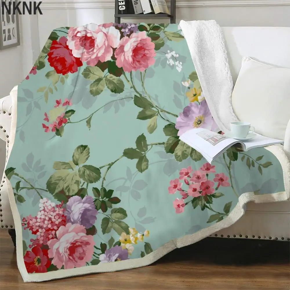 

NKNK Brank Flower Blanket Art Bedspread For Bed Colorful Plush Throw Blanket Couples 3D Print Sherpa Blanket Animal High Quality