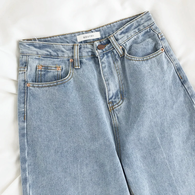 

Temperament retro Korean style high waist simple drape loose and thin all-match straight denim trousers
