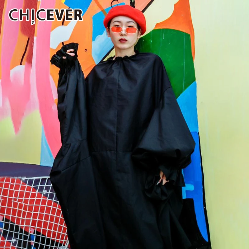 CHICEVER корейский шнурок Ruched плащ платье для женщин О образный вырез с пышными