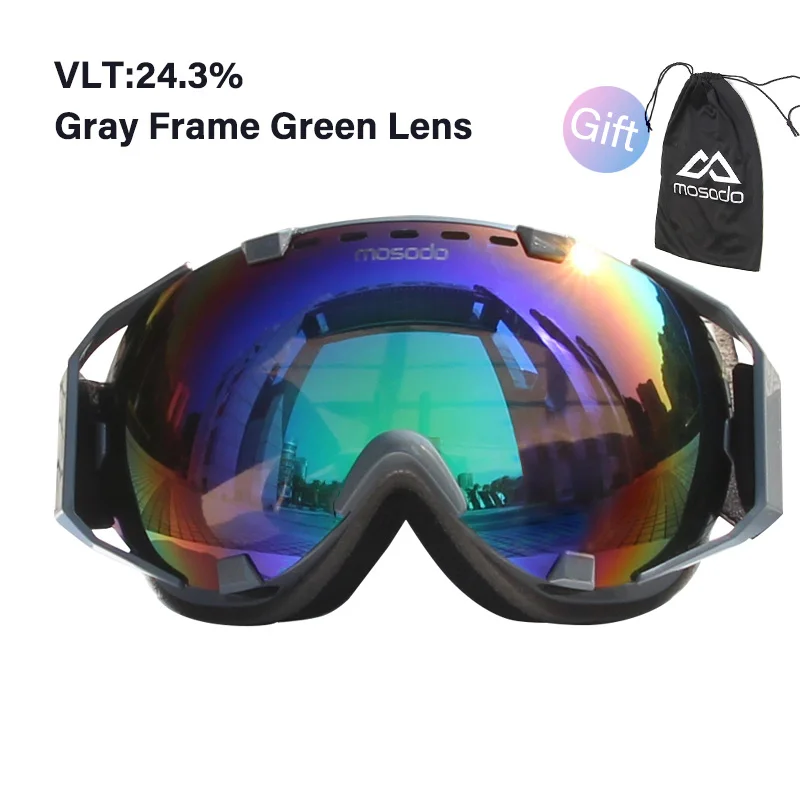 grey F green L Mosodo мужские и женские лыжные очки сноуборд снегоход Анти-туман лыжный поляризационные очки снег большие сферические лыжные очки - Цвет: grey F green L