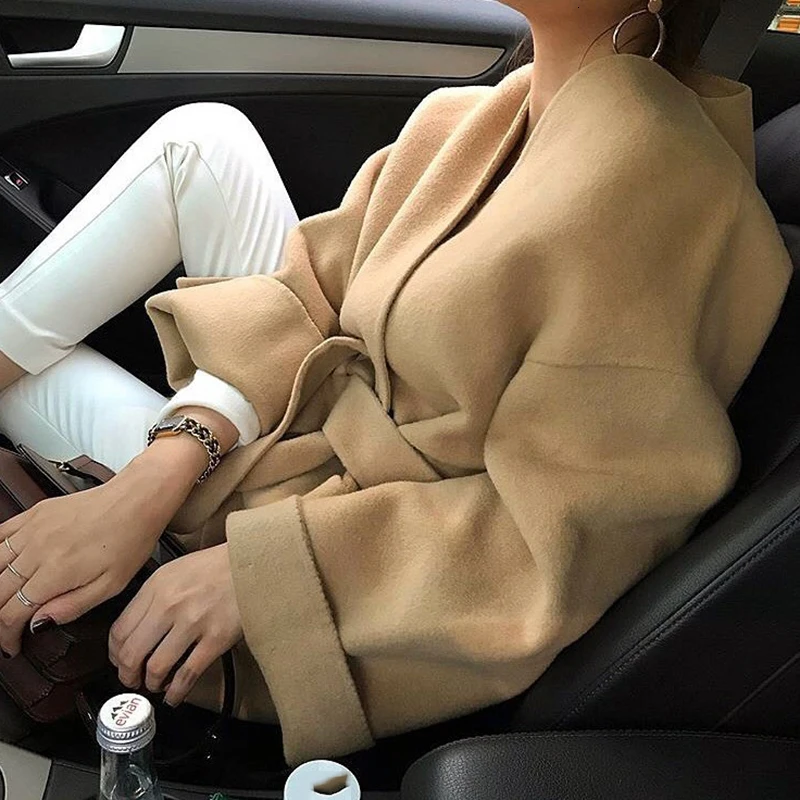 

New 2021 Autumn Winter Minimalist Elegant Thick Warm Woolen Coat Korea Style Plus Size Blends Wool Coats Feminino Lazy Overcoat
