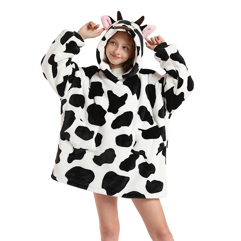 Phantasy Kid Unicorn Blanket Cartoon Warm Fleece Hoodie Boy Girl Pullover Sleepwear Sweatshirts Oversized Jacket Tracksuit