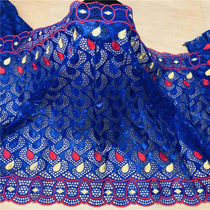 

African bazin riche fabric with brode Latest fashion embroidery bazin lace fabric with net lace 5 yards