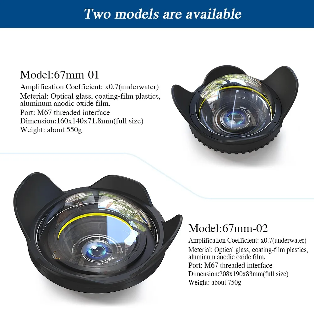67 мм водонепроницаемый широкоугольный купольный объектив для камеры Sony Canon Nikon