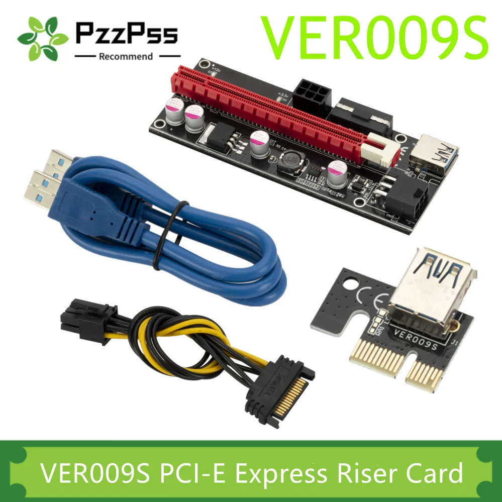 

PzzPss 10 шт. VER009 USB 3.0 PCI-E Райзер VER009S Экспресс 1X 4X 8X 16X Райзер адаптер Pcie Райзер карта SATA 15 PIn на 6 Pin питания