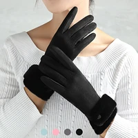 womens winter gloves solid color fleece thickened gloves with t ouch screen for index finger guantes