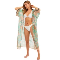 print floral cotton beach kimono swimwear wish sashes bohemian holiday sexy bikini cover up slim long cardigan women flower 2021