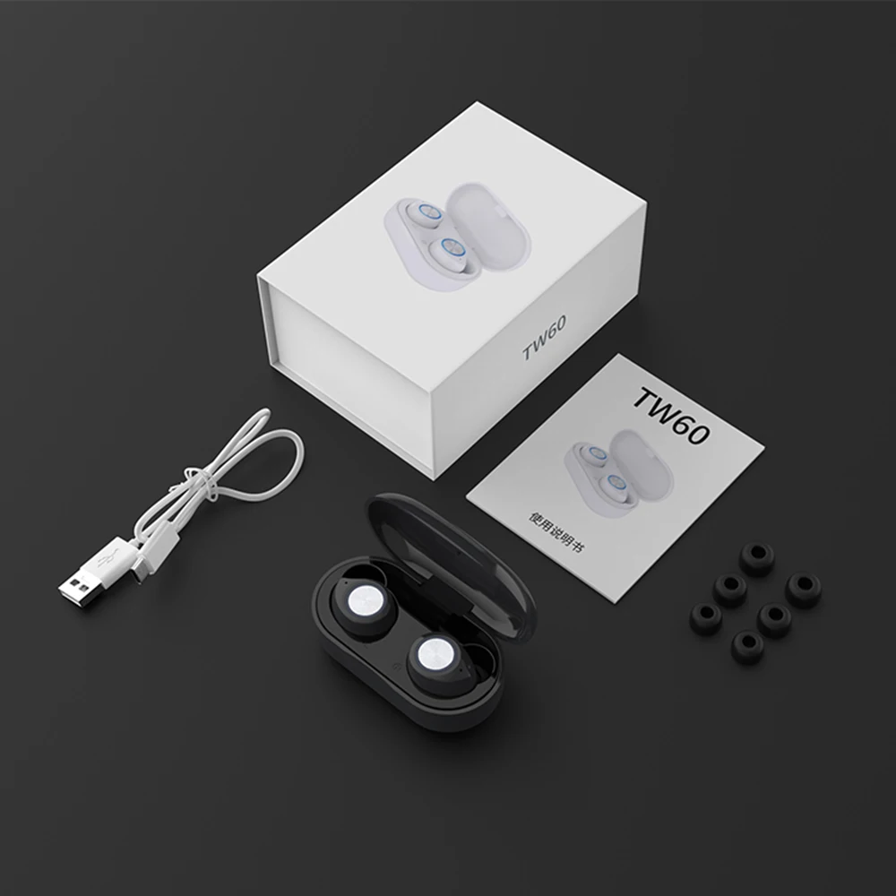 

TW60 TWS Wireless Earphone Bluetooth 5.0 HiFi Stereo Headset touch control Handsfree mini Earbuds Built-in HD Mic for women girl