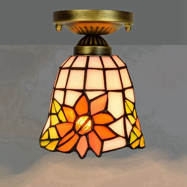 

European Style 6-Inch 15cm Tiffany Colored Glass Corridor Balcony Small Ceiling Lamp Pastoral Taiyanghua Lamp