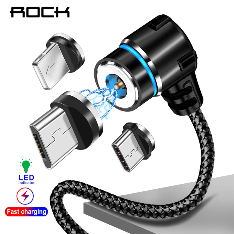 Магнитный светодиодный кабель в оплетке ROCK l-образной формы type-C, магнитный usb-кабель для зарядки Xiaomi, huawei, samsung, игровой