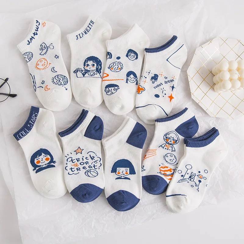 

Funny Fashion Cotton Socks Summer Women Socks Korean Style Sweat Absorption Cartoon Unisex Low Cut Sox Happy Girl Hipster Sox