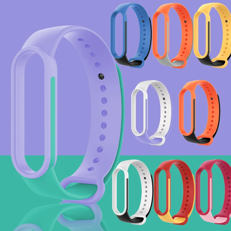 

Ремешок силиконовый для Mi Band 6 5 4 3, двухцветный браслет для часов, аксессуары для часов
