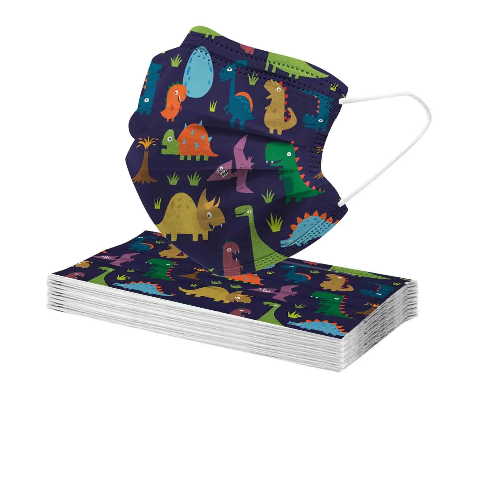 10 шт. Детские разноцветные маски с принтом динозавров 3 слоя | Тематическая одежда