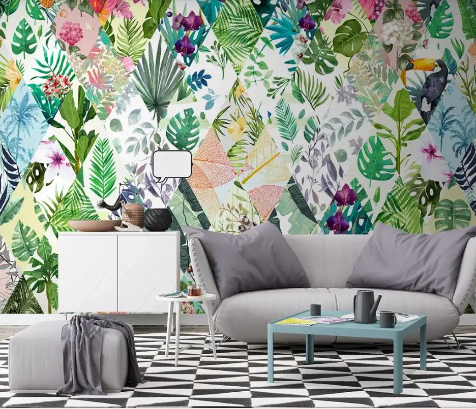

3d обои на заказ, обои с изображением тропических растений и цветов для стен спальни, гостиной, Листьев, ТВ, дивана