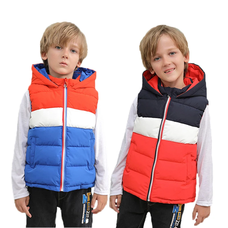 Детский жилет верхняя одежда зимний с капюшоном для мальчиков и девочек детская