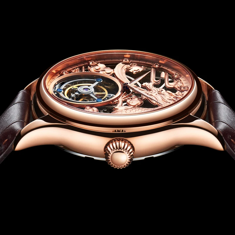 

Tourbillon Watch Automatic Mechanical Dragon Embossed Hollow Unique Personality Tough Guy Watches Men Brand Business Male Watch