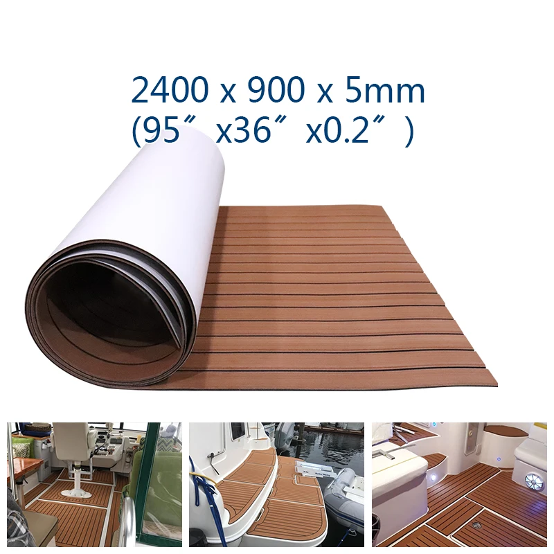 EVA Foam Faux Teak Decking Sheet Yacht Marine Carpet Flooring Mat Non Skid Brown Black Lines Deck Boat Accessories 240cmx90cm