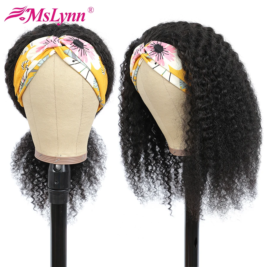 Парик из парик с головной повязкой натуральных кудрявых волос Mslynn бразильский
