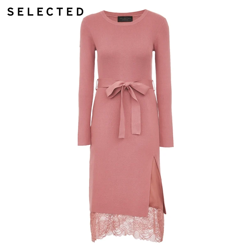 

SELECTED Women's New Knit Condole Belt Dress with Lace S|420146501