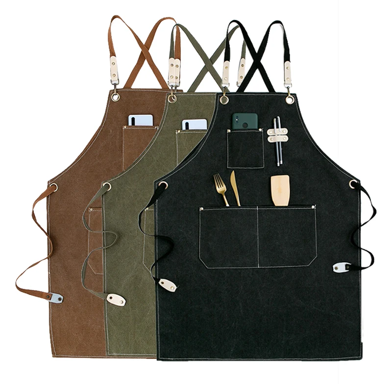 Большой карманный холщовый фартук для кофе нагрудник готовки уборки выпечки