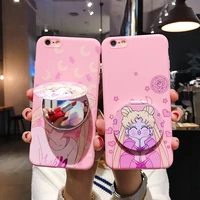 cute makeup mirror bracket phone case for iphone 12 11 pro xs max 6s 7 8 plus x xr anime fashion soft silicon back cover funda