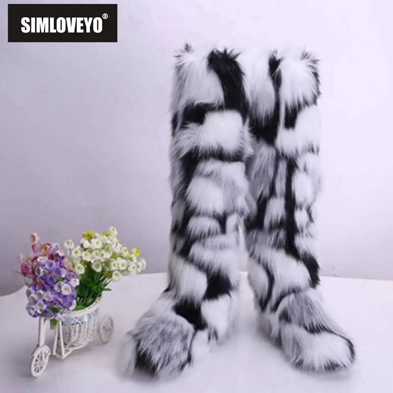 SIMLOVEYO зимние женские сапоги выше колена из натурального ворса страусиные перья