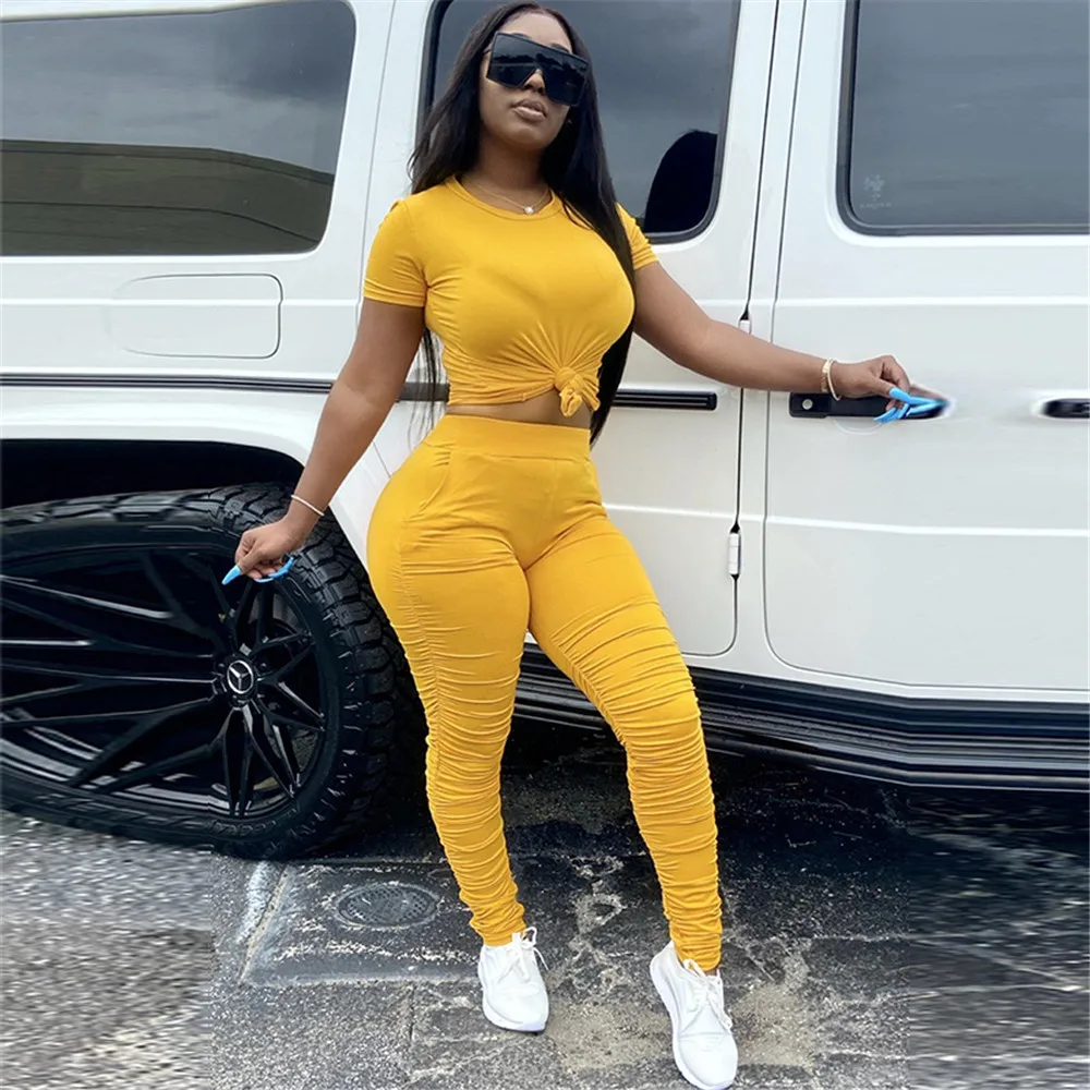 

Jogging Suits for Women Tracksuits Two Piece Set Short Sleeve Top and Ruched Pants Sports Suit Casual 2 Piece Sets Sportwear