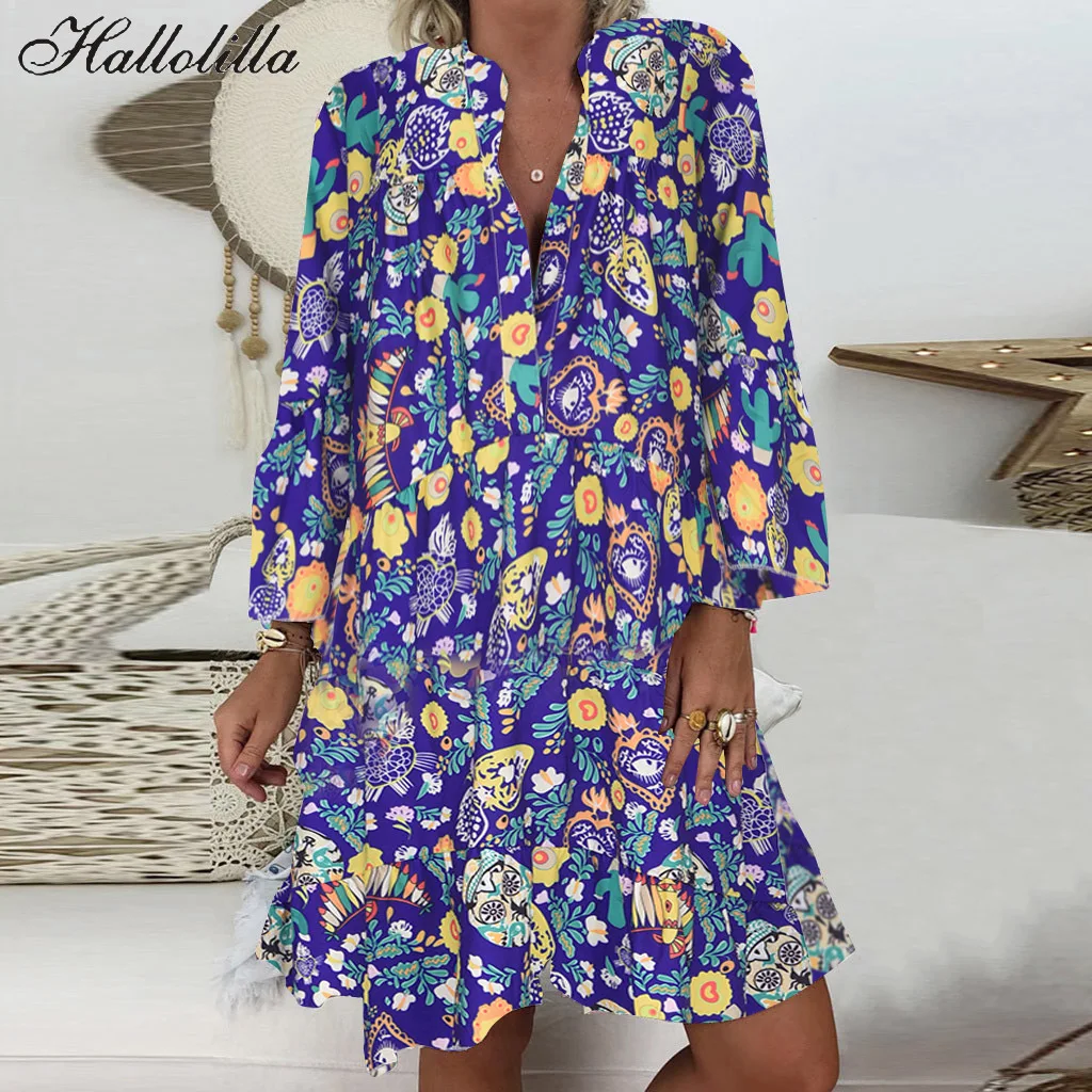 Модное платье с цветочным принтом красного и зеленого цвета Повседневная