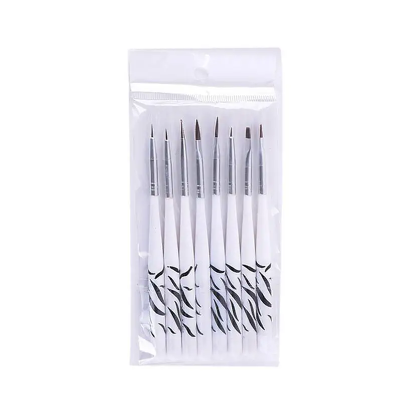 

8pcs Set Zebra Pattern Nail Pen Painted Strokes And Flower Carved Nail Tools Ultra-thin Line Drawing Pen UV Gel Brushes Painting