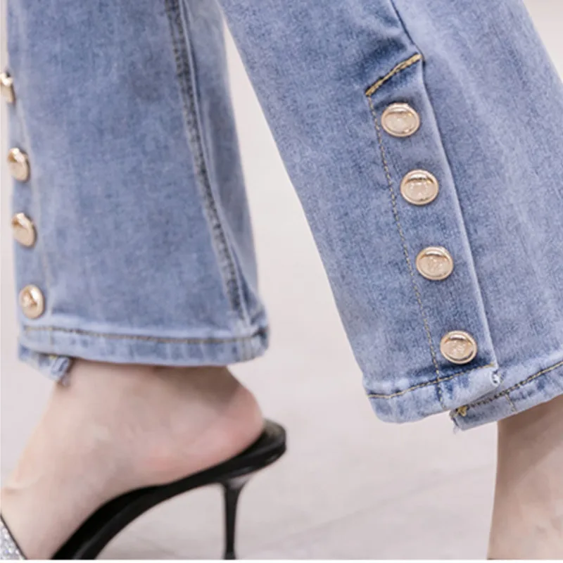 

#2202 Flare Jeans Woman Split Buttons Casual Skinny Denim Jeans Womens Ankle-length Fashion High Waisted Women's Jeans Push Up
